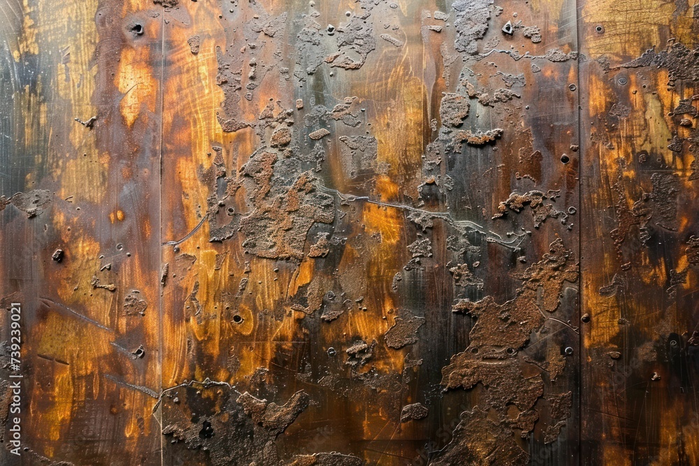 Naklejka premium Industrial grunge and a weathered look are captured in this rusty metal surface with scratches and stains