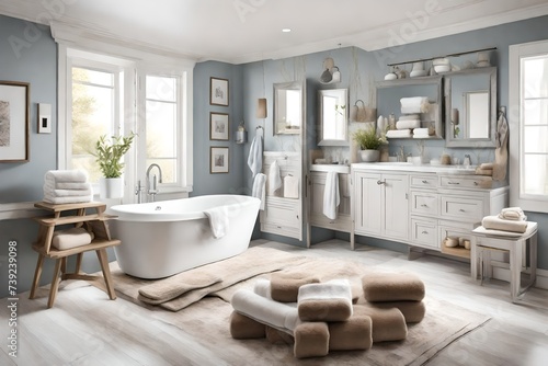 Choose a cohesive color scheme for your bathroom, including towels and accessories 