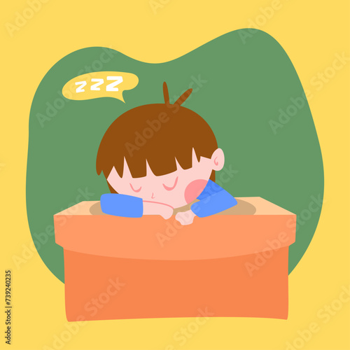 happy cute girl sleep while study in class vector