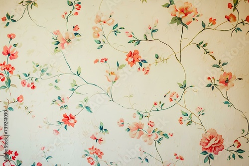 floral pattern wall with beige background in pastel colors. generative AI