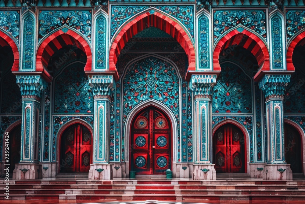 an image for a law firm that represents justice and Islamic culture red and blue tones