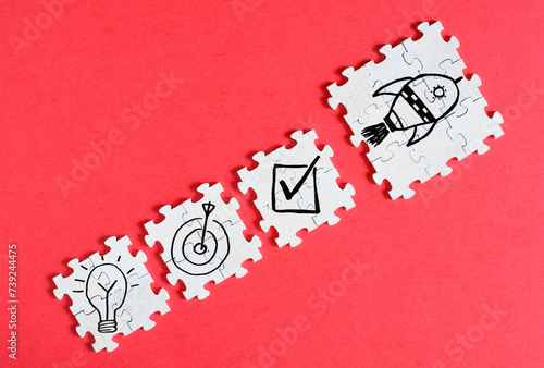 Business,innovation,idea,achievement, Plan,Do,Check,Act concept, jigsaw puzzle pieces with success process symbols,free copy space