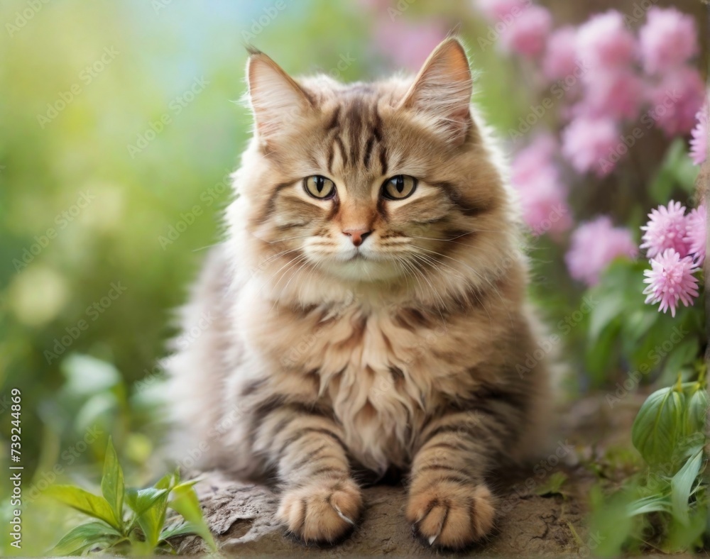 Cat on blured spring or summer nature Cat on blured spring or summer nature