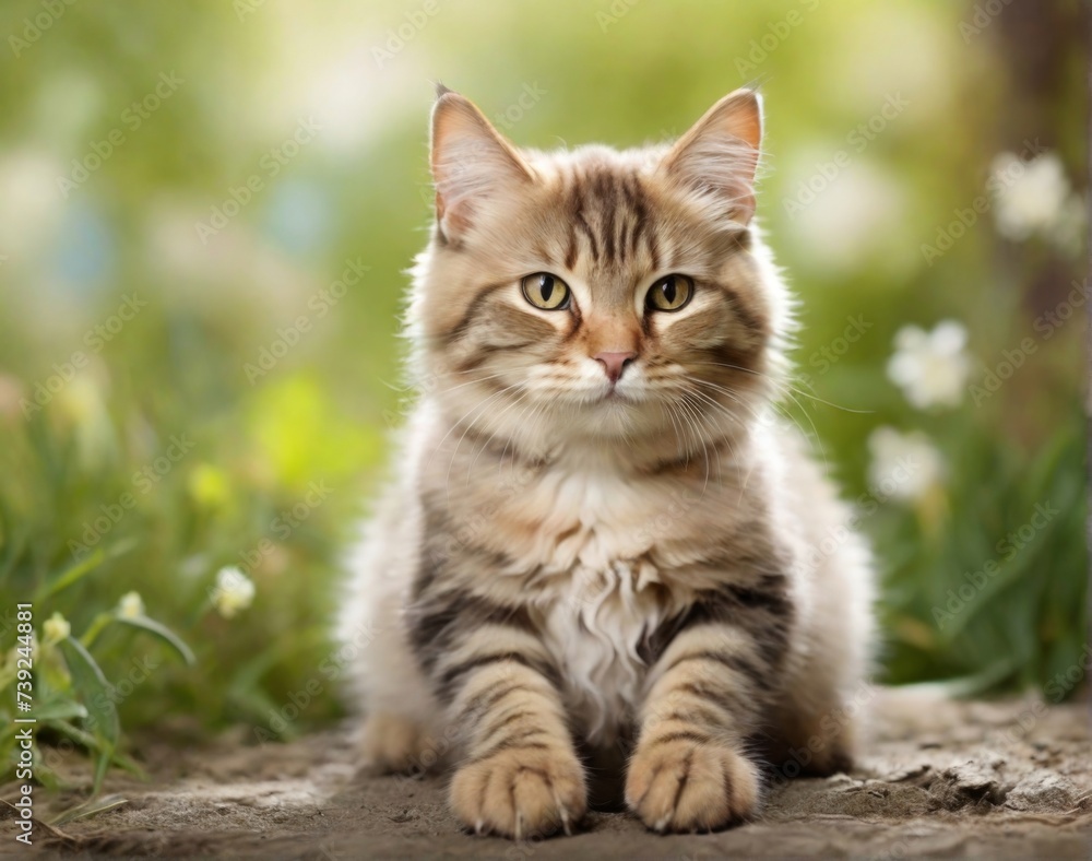 Cat on blured spring or summer nature Cat on blured spring or summer nature