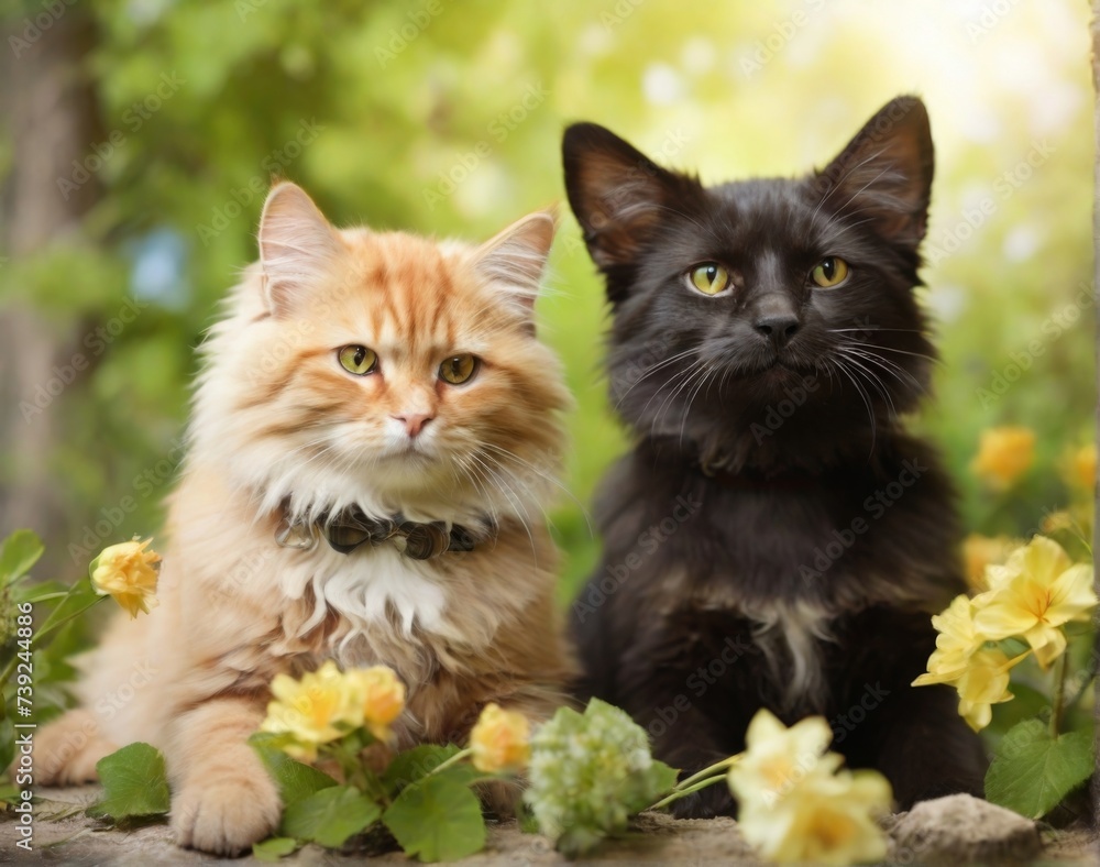 Cats on blured spring or summer nature