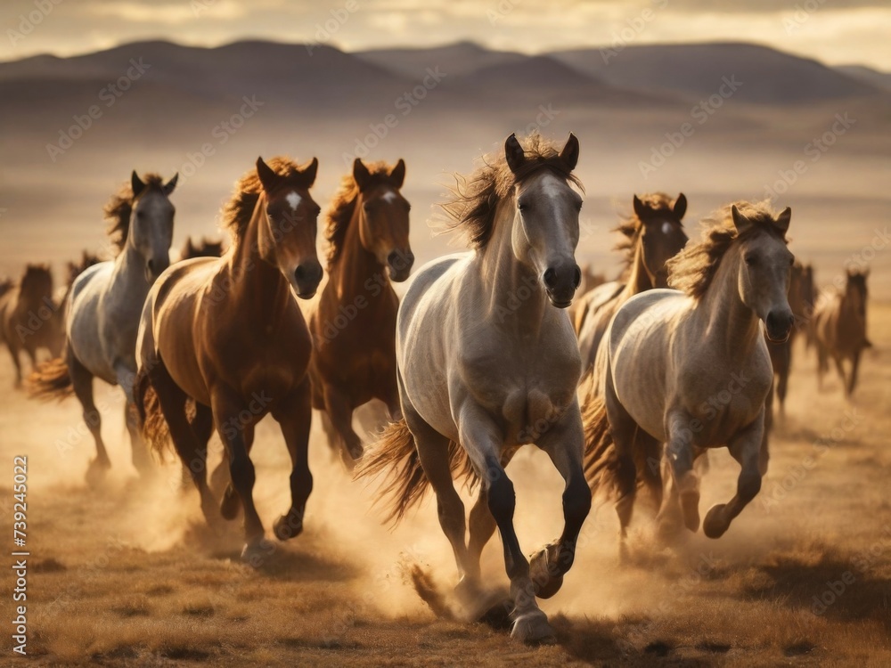 Wild horses galloping across the open plains Wild horses galloping across the open plains