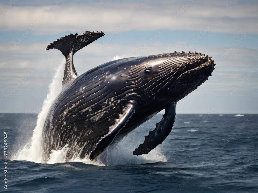 Majestic humpback whale breaching the surface of the ocean Stock Photo ...