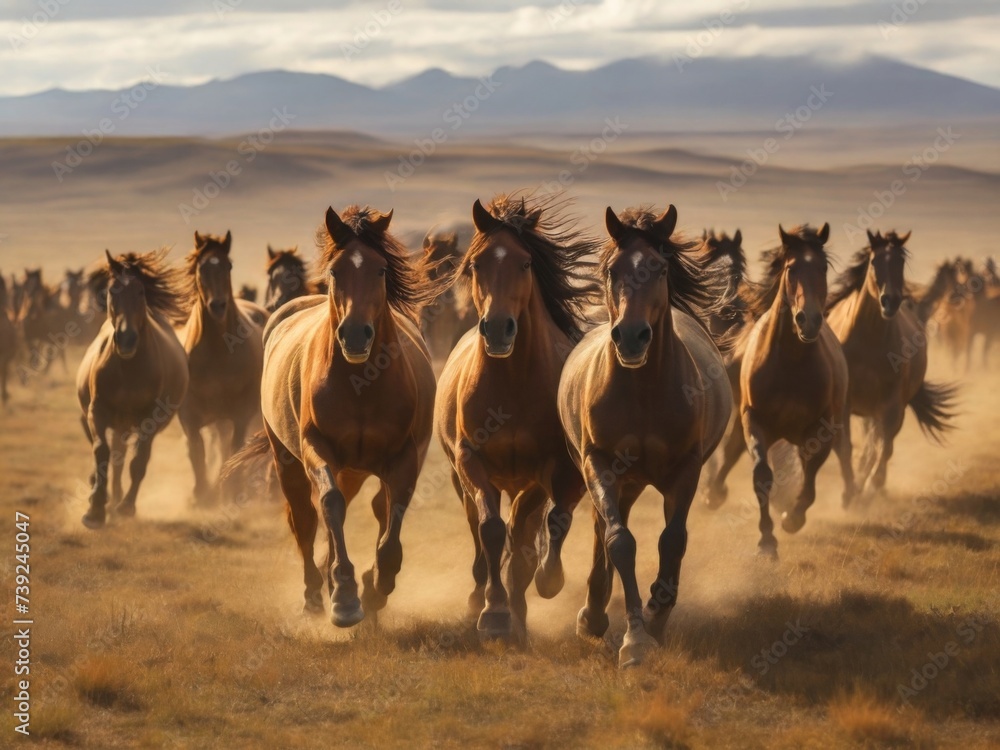 Fototapeta premium Wild horses galloping across the open plains
