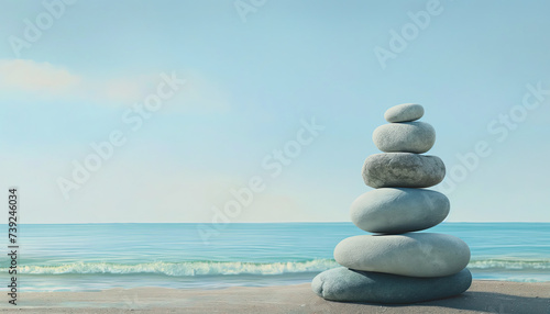 stack of pebble stone in water on beach photo