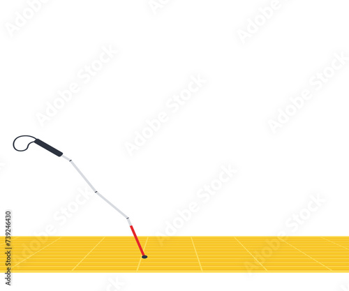 Tactile tiles and stick for blind disabled person. blind's white cane probes , yellow tactile navigation tile. Copy space for text
