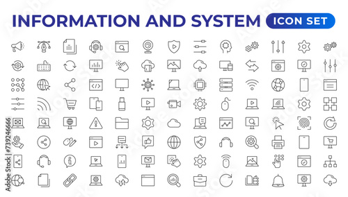 Global Connection, Cloud Data Technology Services, Information Line Icons. Programming coding set of web icons. Software development for and mobile app. Code,  information technology, coder more.