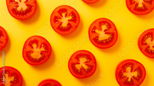 Tomato slices on yellow background