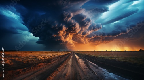 Thunderstorm over a prairie, dramatic lightning bolts illuminating the vast open land, dark storm clouds overhead, portraying the power and scale of s