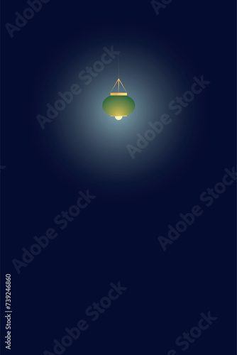 Green ceiling lamp with gold  detail vector. lamp illuminating dark background