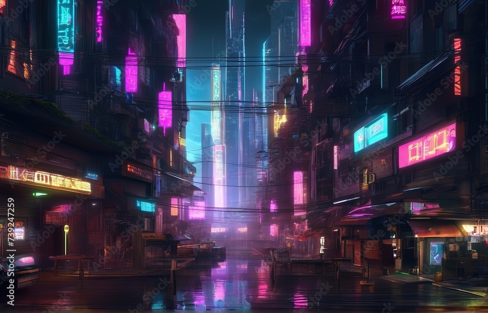 Cityscape of Cyberpunk city, Cyberpunk color style. Cityscape of Cyberpunk city, Cyberpunk color style.