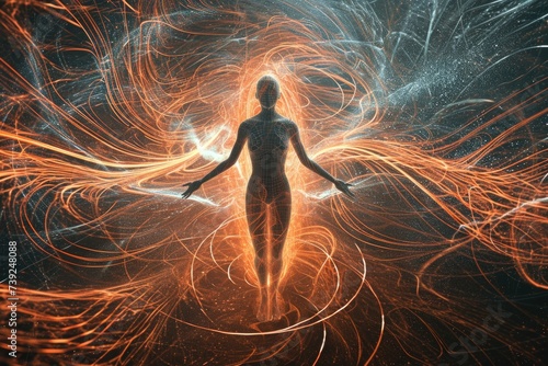 Artistic rendering of a person surrounded by magnetic fields, representing the potential impact on the body's electromagnetic balance.