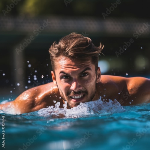 Athletic Professional man, swimming in the pool. © liliyabatyrova