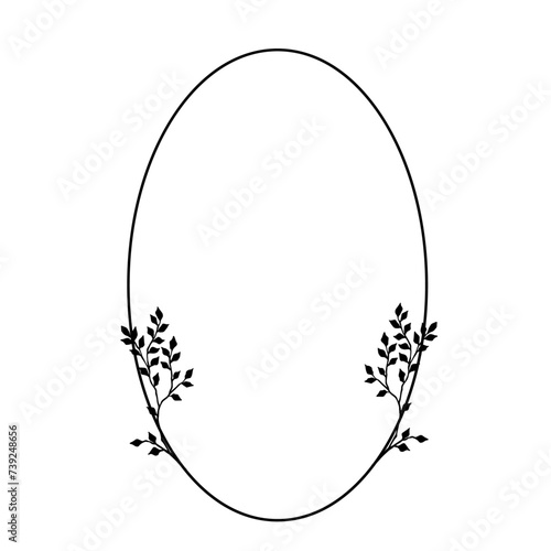 Decorative frame with branches, leaves. Simple frame with botanical elements. Vector graphics.