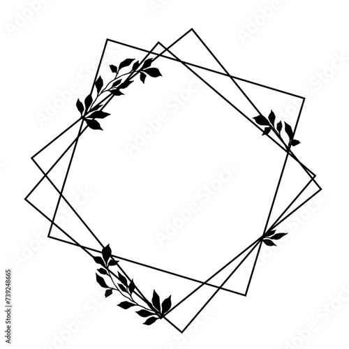 Decorative frame with branches, leaves. Simple frame with botanical elements. Vector graphics.