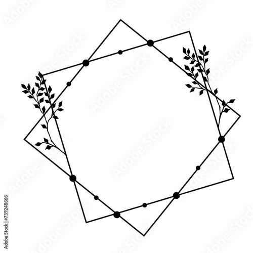 Decorative frame with branches, leaves. Simple frame with botanical elements. Vector graphics.