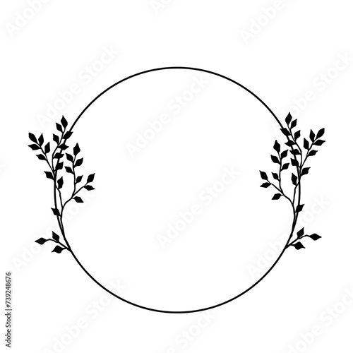 Decorative frame with branches, leaves. Simple frame with botanical elements. Vector graphics.