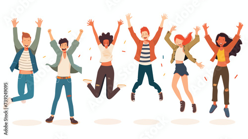 Happy jumping office workers flat vector