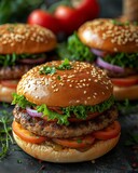 Juicy and tasty burger on a blurred background.