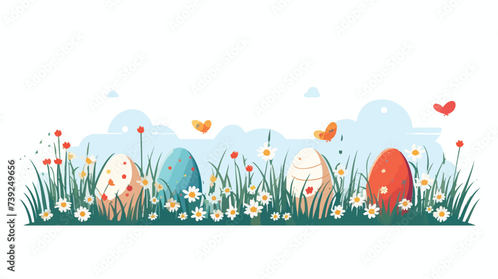 Hidden Easter eggs in grass flowers line car




