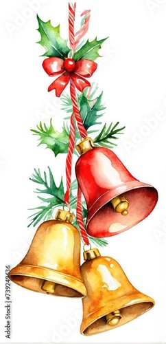 Festive Bells Watercolor Painting for New Year Winter Wonderland Watercolors Snowy Landscapes and Characters