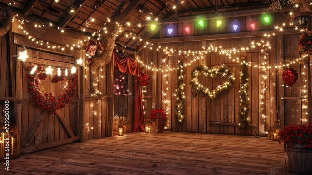 rustic barn decorated for Valentine's Day, seamless looping video background animation rustic barn decorated for Valentine's Day, seamless looping video background animation