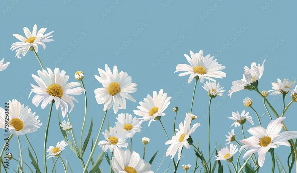 Daisies on a blue background. The concept of nature and spring. Daisies on a blue background. The concept of nature and spring.