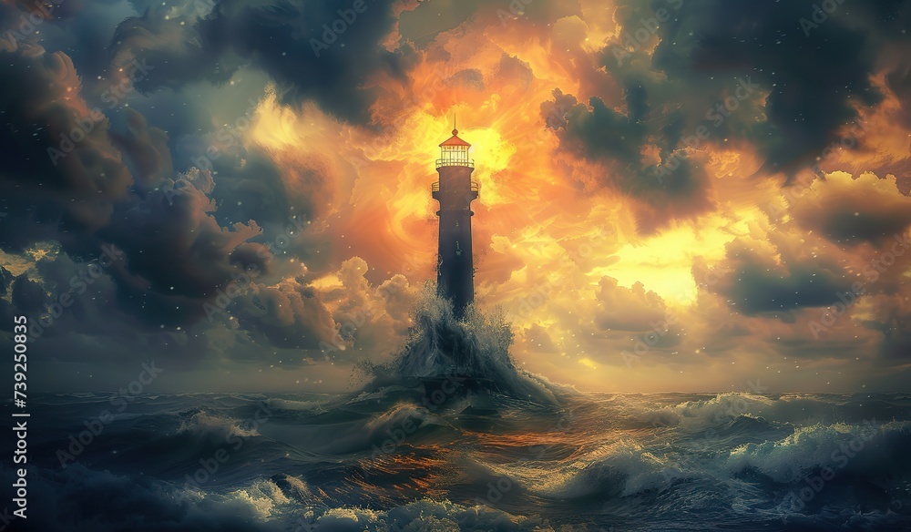 Lighthouse in a storm. The concept of hope and guidance during tough times.