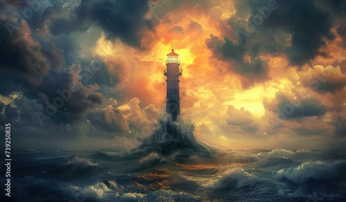 Lighthouse in a storm. The concept of hope and guidance during tough times.