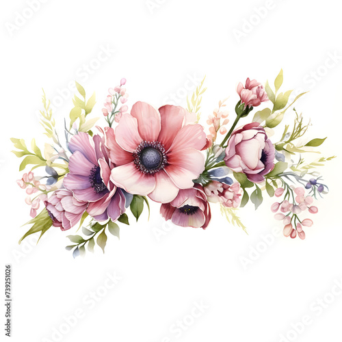 watercolor wedding flowers spring as borders, limited detail