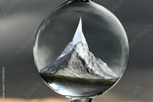 Image of a mountain in a mercury droplet