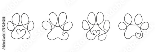 Line art dog paw and heart vector