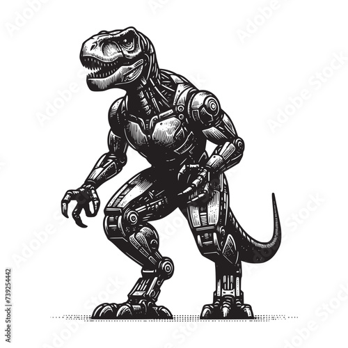 hand drawn art style mechanic robot t-rex vector illustration