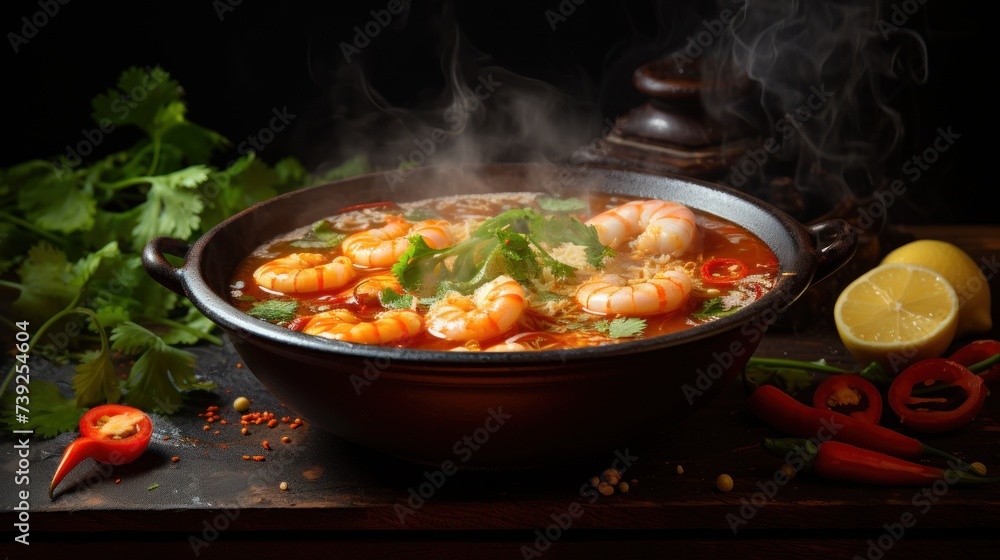 Prawn and lemon soup with mushrooms, Spicy and Sour Thai Tom Yum Goong Soup with Shrimp. Taste of Thailand Prawn and lemon soup with mushrooms, Spicy and Sour Thai Tom Yum Goong Soup with Shrimp. Taste of Thailand