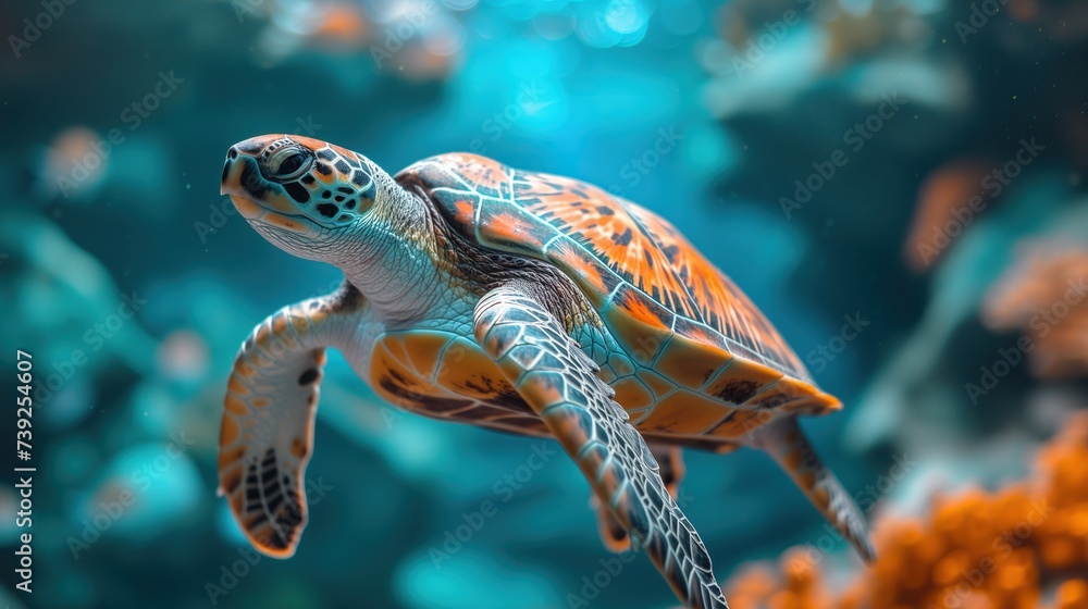 Sea turtle swimming underwater in the sea Sea turtle swimming underwater in the sea