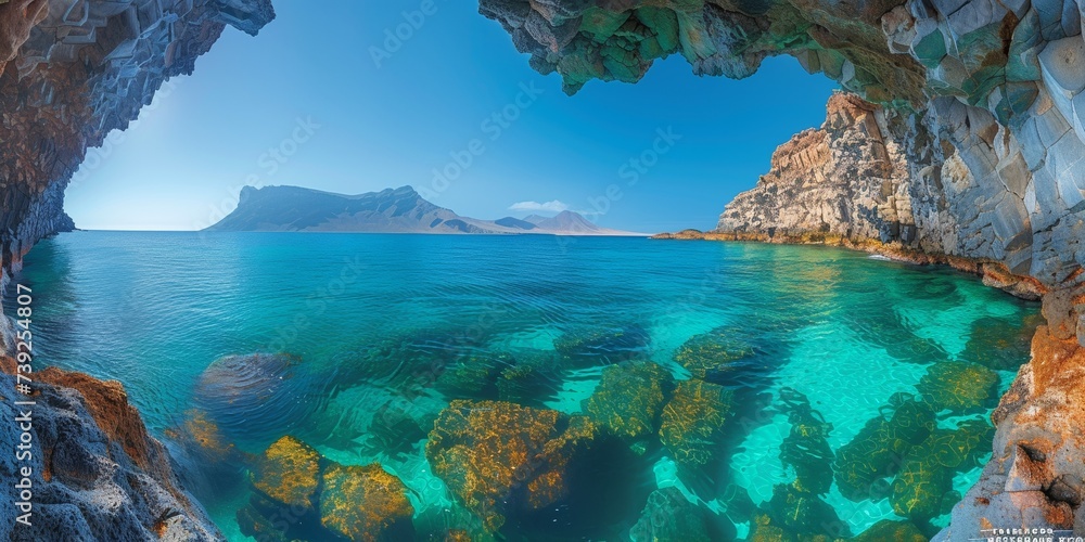 Obraz premium Picturesque Mediterranean summer landscape with turquoise water and rocks.