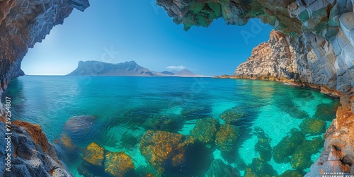 Picturesque Mediterranean summer landscape with turquoise water and rocks.