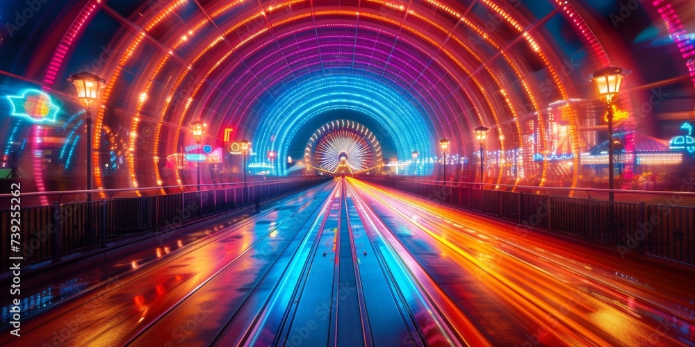 In a futuristic subway, glowing neon lights illuminate the fast-moving subway tunnels. In a futuristic subway, glowing neon lights illuminate the fast-moving subway tunnels.