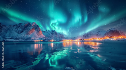 An aurora also commonly known as the northern lights or southern lights is a natural light display in Earth's sky, travel concept, colorful sky 