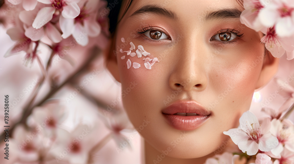 Portrait of an Asian Woman with Cherry Blossoms Portrait of an Asian Woman with Cherry Blossoms