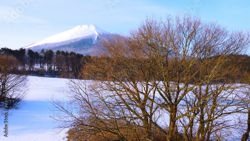 早春の快晴の青空をバックに山の風景を撮影 photo