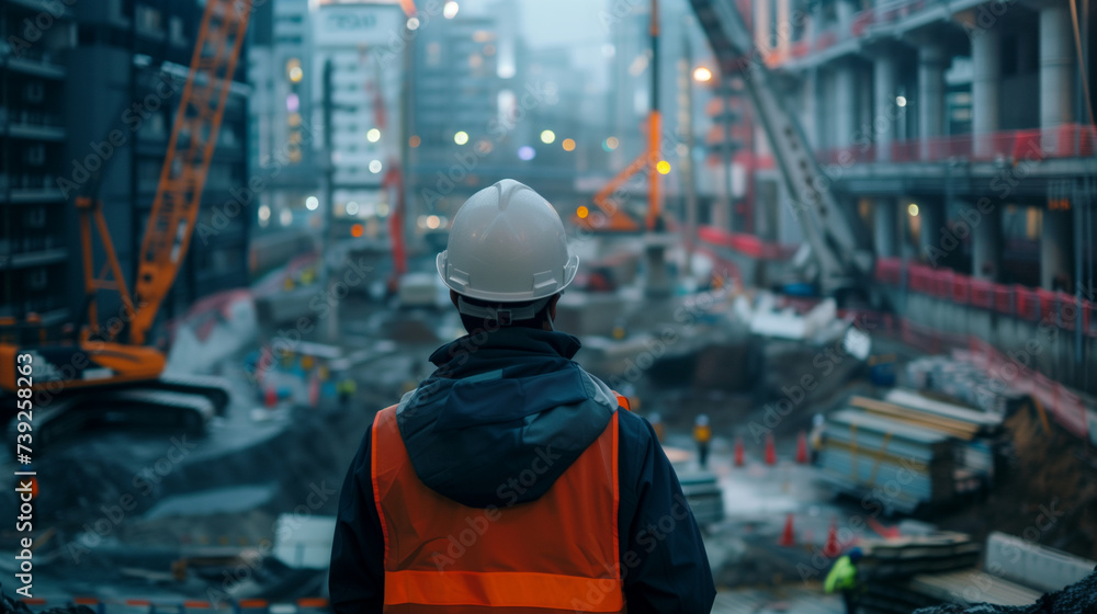 Construction Site Supervisor Overseeing Building Progress Construction Site Supervisor Overseeing Building Progress