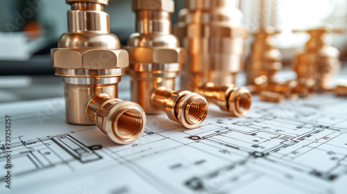 Brass Plumbing Fittings on Engineering Blueprint