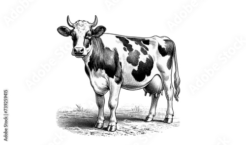 Vintage engraving of dairy cattle isolated on white BG