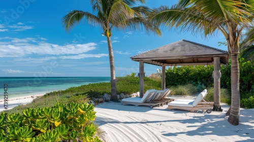 Imagine a private beach access point exclusive to the mansion's residents, complete with a cabana and beach chairs.