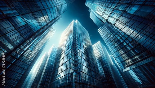 modern skyscrapers with glass facades under a clear blue sky